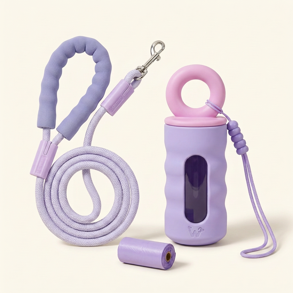 Lavender matching leash and dispenser set